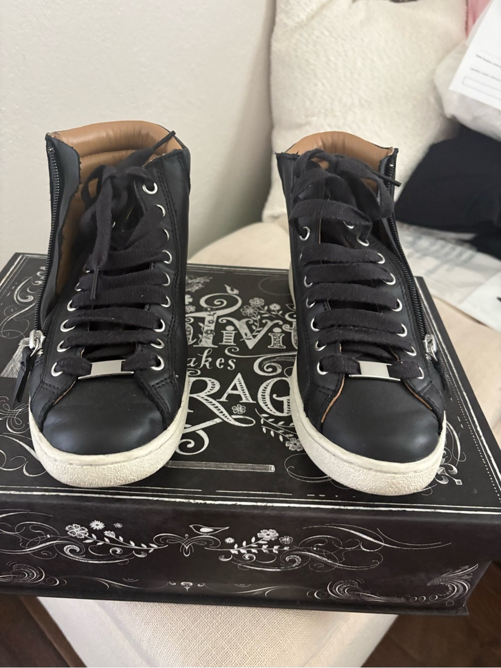 UGG Black High-Top Lace-Up Sneakers with Tan Interior